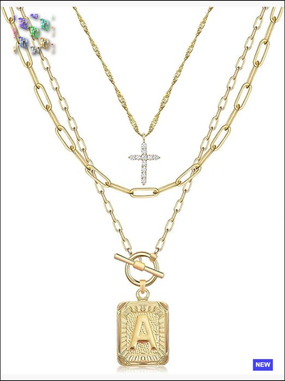 Layered Initial Necklace Set Dainty Cross Choker Paperclip Chain Jewelry Gift